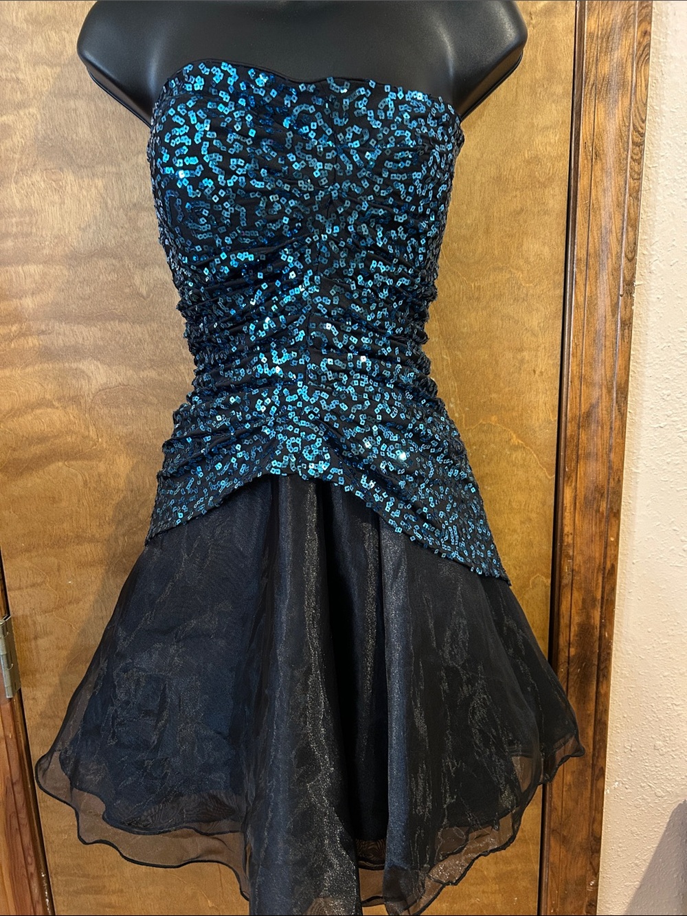 Black Strapless Party Dress with Teal Sequins - Homecoming